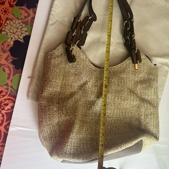 Kate & Alex Cuffaro Soft Tote Bag Tan/Brown Gold Trim 5 Compartments - Picture 7 of 13